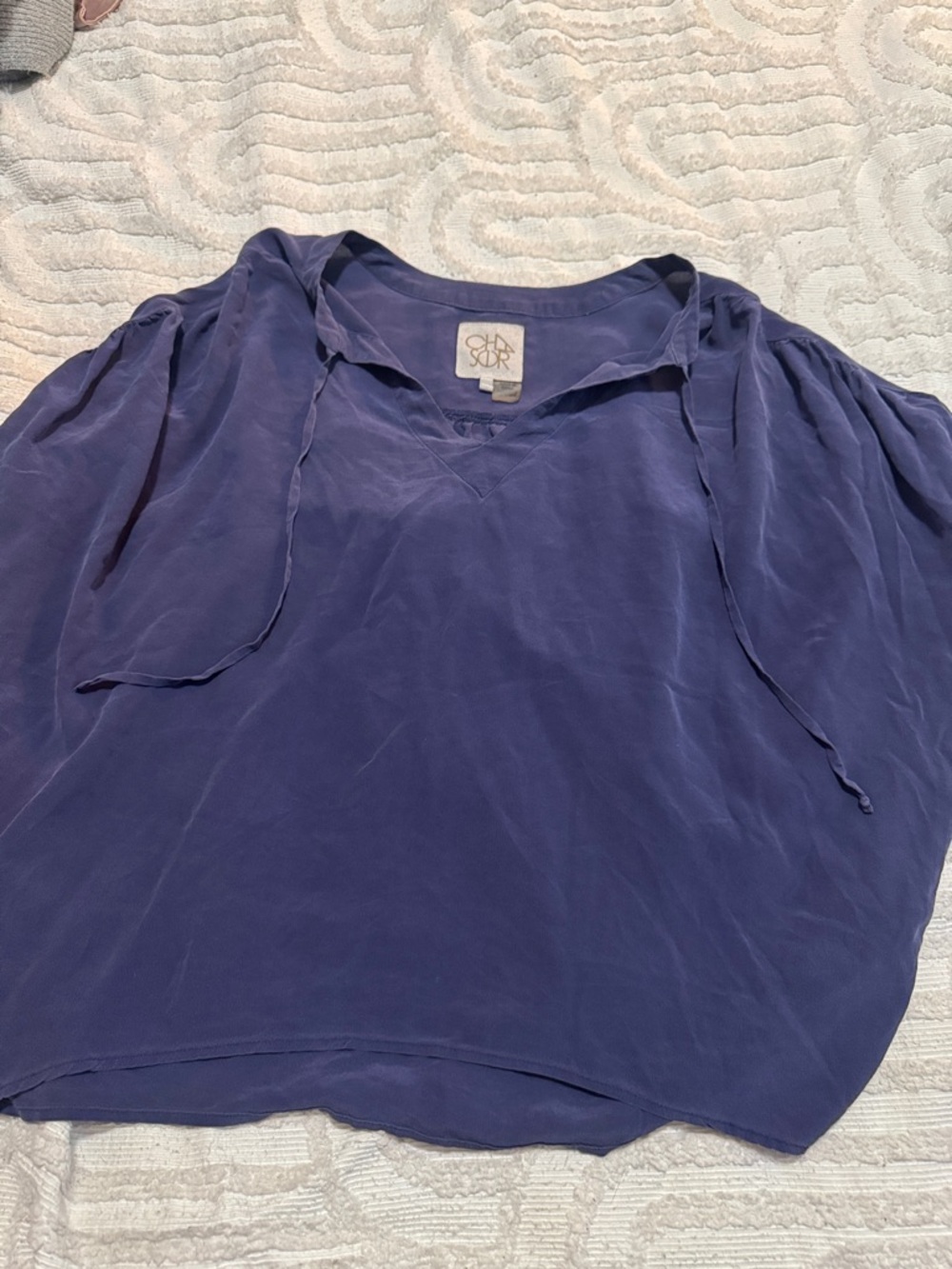 Deep Blue V-Neck Tie Blouse